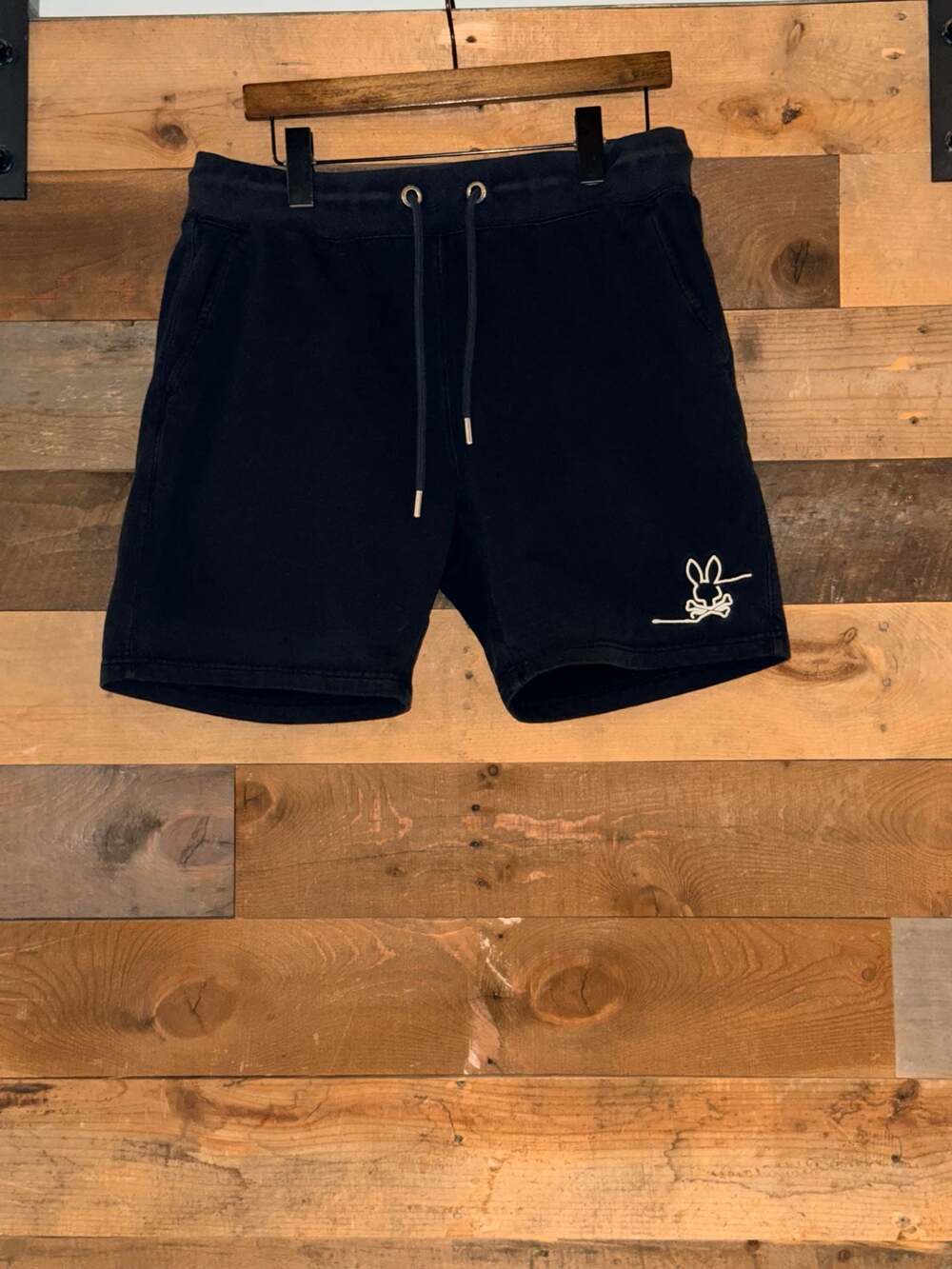 Psycho Bunny Men's Black Linear Bunny Sweat Shorts Size Medium